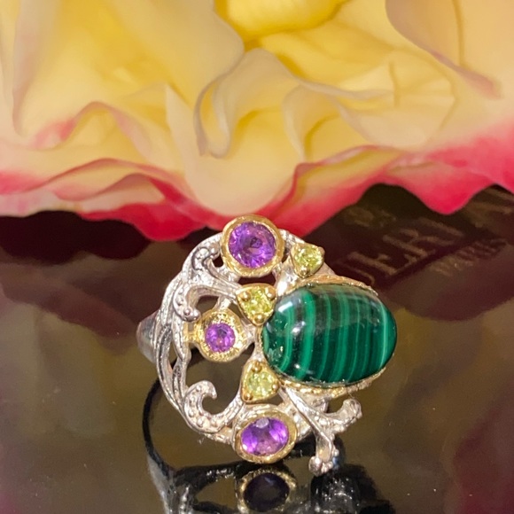 Amazing Genuine Malachite Sterling Silver Ring